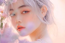 Portrait féminin avec des accents floraux sur Poster Art Shop