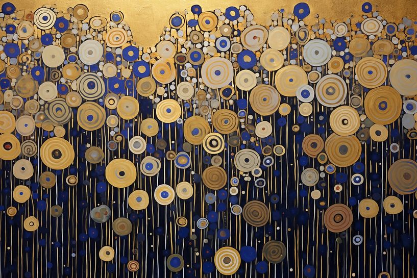 Abstracte Bloemen in Goud en Blauw van Whale & Sons