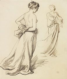 Topless vrouwen met gewaadstudies, LUDWIG VON HOFMANN, Ca. 1919 van Atelier Liesjes