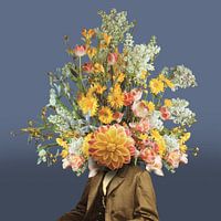 Selbstporträt mit Blumen (blauer Hintergrund)