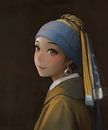 Girl with pearl in anime cartoon style by Emiel de Lange thumbnail