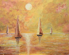 4 Segelboote bei Sonnenuntergang von Chris Croes schilderijen