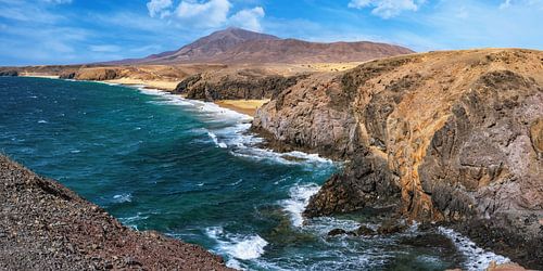 Panoramafoto met de Papagayo-stranden op Lanzarote