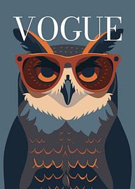 Stilvolle Eule mit Sonnenbrille, die rosa Kaugummi bläst – Vogue-Poster von Cross