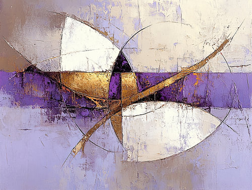 Goud Paars | Wit en Paars Abstracte Kunst