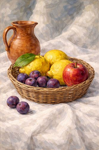 vers fruit en een keramische kan