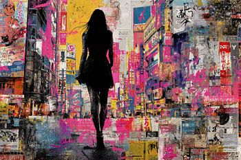 Street Art Vrouw - Tokyo Neon Levendig Schilderij