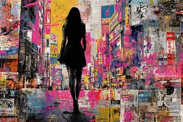 Street Art Woman - Tokyo Neon Lively Painting by BowiScapes abstract and digital art