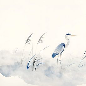 Reiher in Blauaquarell von Kristin M