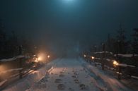 Stille winternacht op een besneeuwde landweg van Besa Art thumbnail