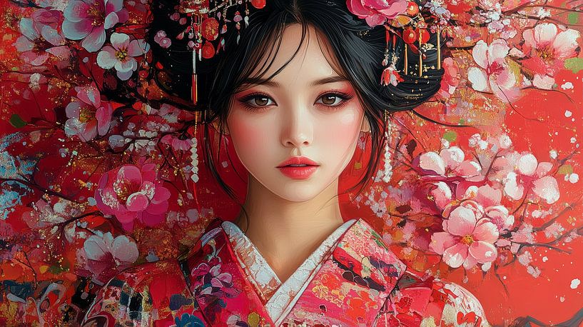 Japanese Woman in Red Kimono by robby akrim