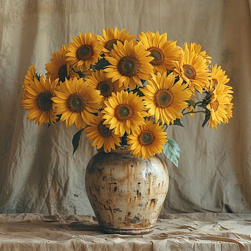 Nature morte classique avec des tournesols dans un vase
