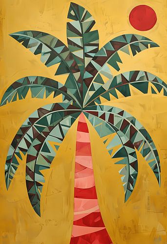 Geometrische palm onder een karmozijnrode zon