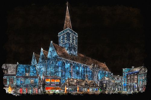 Sint Joris church in Amersfoort by night (art)