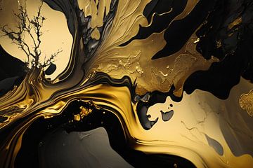 Abstract digitaal schilderij goud zwart van Digitale Schilderijen