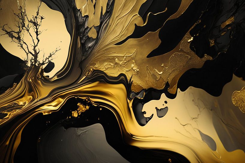 Abstract digital painting gold black by Digitale Schilderijen