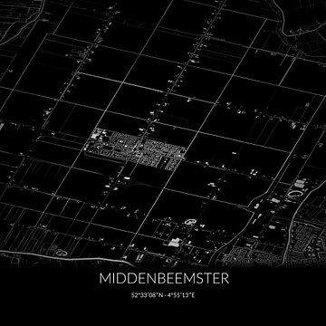 Zwart-witte landkaart van Middenbeemster, Noord-Holland. van Rezona