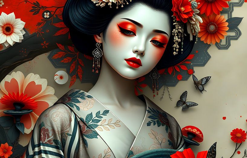 Japanische Kunst mit Geisha-Frau von Egon Zitter
