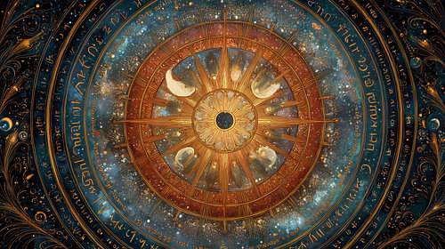 Astrologisch wiel met sterrenbeelden zon en maan