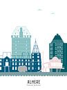 Skyline illustratie stad Almere in kleur van Mevrouw Emmer thumbnail