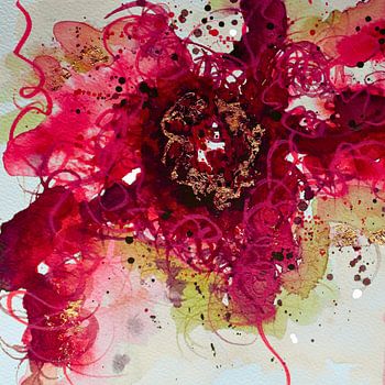 Œuvre abstraite aux formes luxuriantes dans des tons rouges vifs