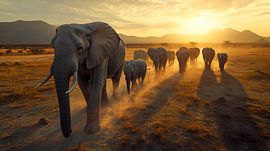 Majestic Elephant Herd at Sunset by Lisa Bovenlander