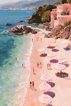 Impressionistisch Zomerstrand in Italië met Villa en Azuurblauwe Zee