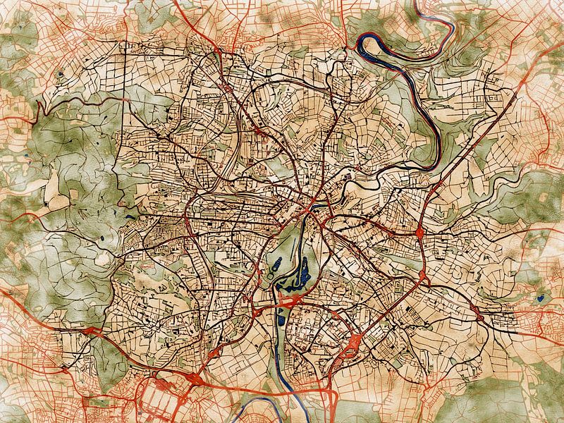 Map of Kassel with the style 'Serene Summer' by Maporia