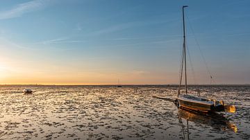 Boot auf dem Festland in der Abendsonne von Jan Poppe