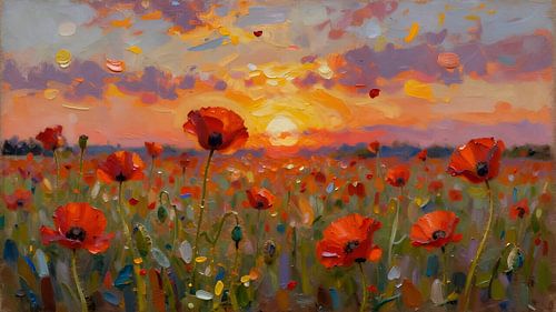 A sea of glowing poppies in the evening light