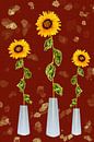 Digitaal schilderij stilleven met 3 zonnebloemen van Maud De Vries thumbnail