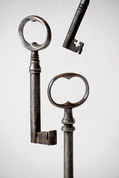 Drie zwevende antieke sleutel op witte achtergrond van Marjolein Hameleers