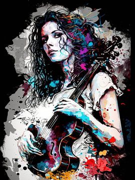 Vrouw viool graffiti kleurspatten artistiek expressief van gm_designs