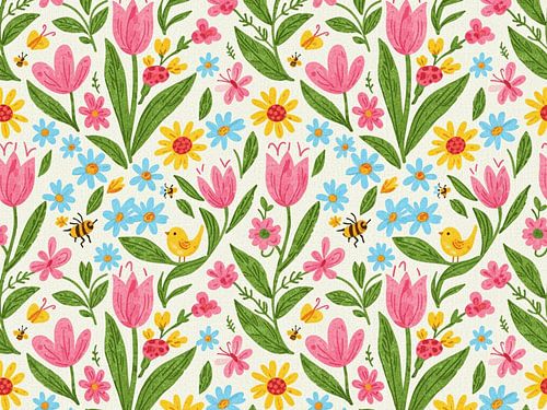 Tulpe und Gänseblümchen Nahtloses Blumenmuster - Elegantes botanisches Design