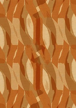 Retropatroon in geel, terracotta en bruin op linnen. van Dina Dankers