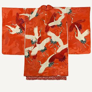 KIMONO rouge avec grues