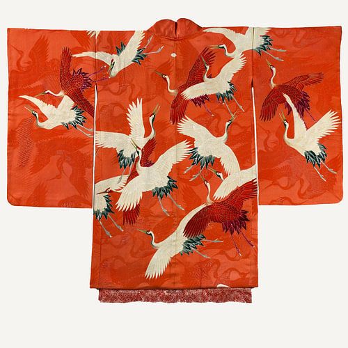 Rode KIMONO met kraanvogels