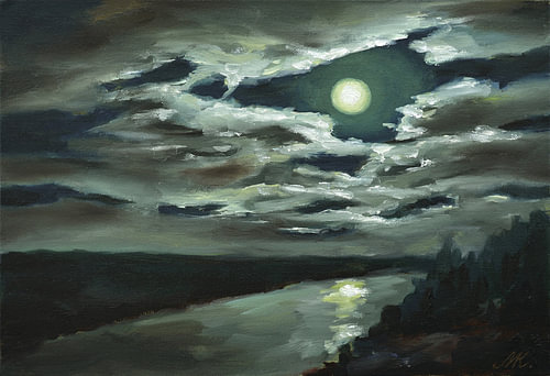 Moonlight Over the Quiet River - Night Landscape