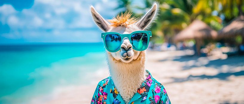 Llama on the beach with sunglasses by Poster Art Shop