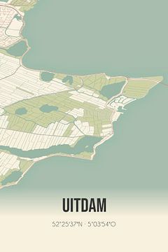 Vintage landkaart van Uitdam (Noord-Holland) van MijnStadsPoster