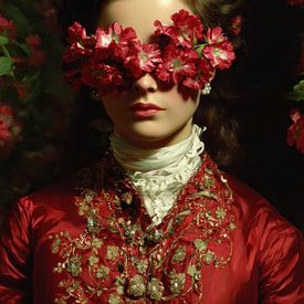 red dress | Eyes Hidden Under Roses by Flower Studio