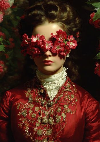 rotes Kleid | Eyes Hidden Under Roses von Blumen Studio