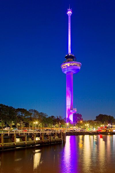 Roze Euromast @ night te Rotterdam van Anton de Zeeuw