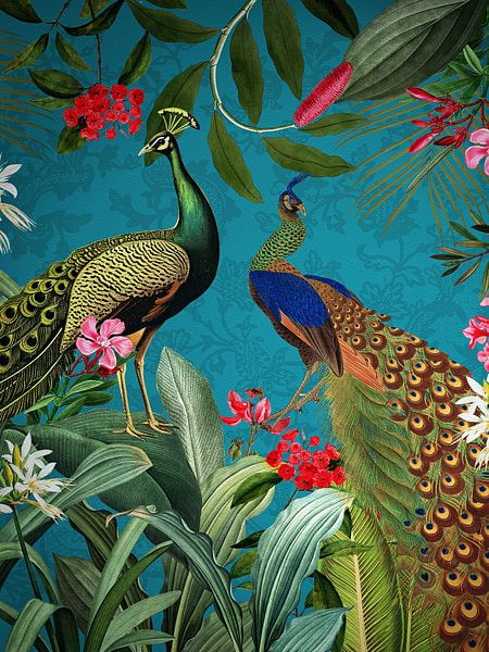 Mystieke Vintage Tropische Jungle met Pauwen 1 van Floral Abstractions