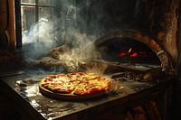 Hausgemachte Pizza im traditionellen Ofen