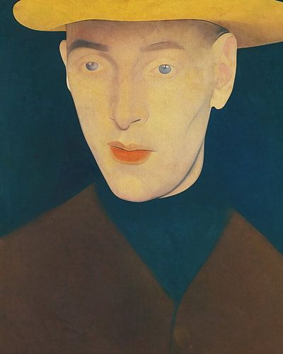 Man met roze lippen en grijze ogen