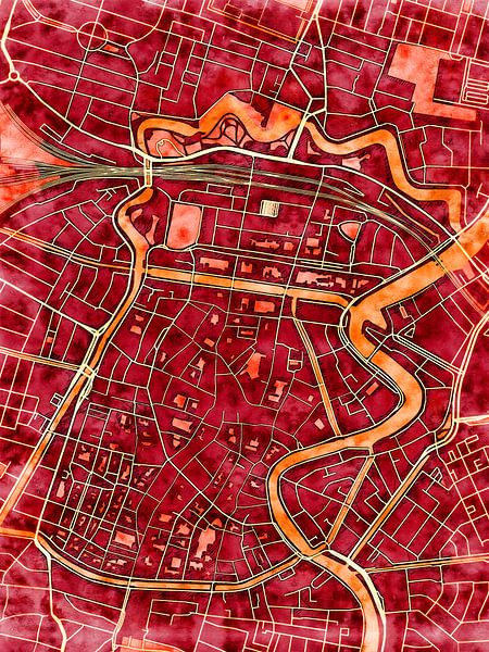 Map of Haarlem centrum with the style 'Amber Autumn' by Maporia