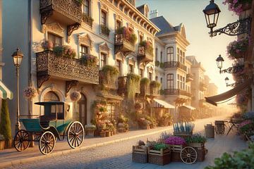 Paris Blossom Street - romantische Straße mit Blumen und Kutsche von Kleurenrijk