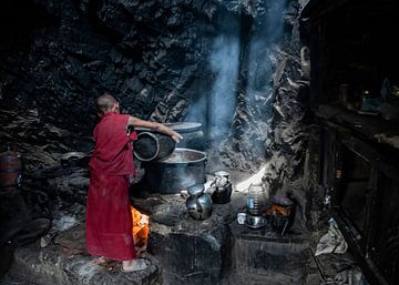 Jak tea is boiled for the monks