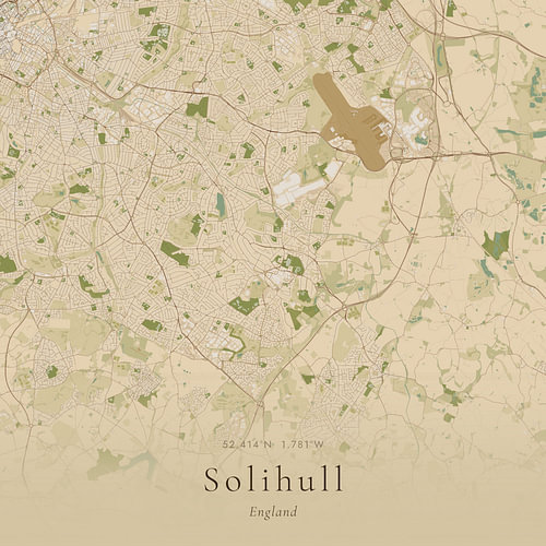 Vintage landkaart van Solihull, United Kingdom